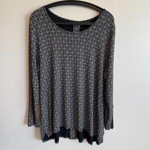 J Jill Womens XL Petite Long Sleeve Printed Tunic Blouse Top Office Casual Comfy